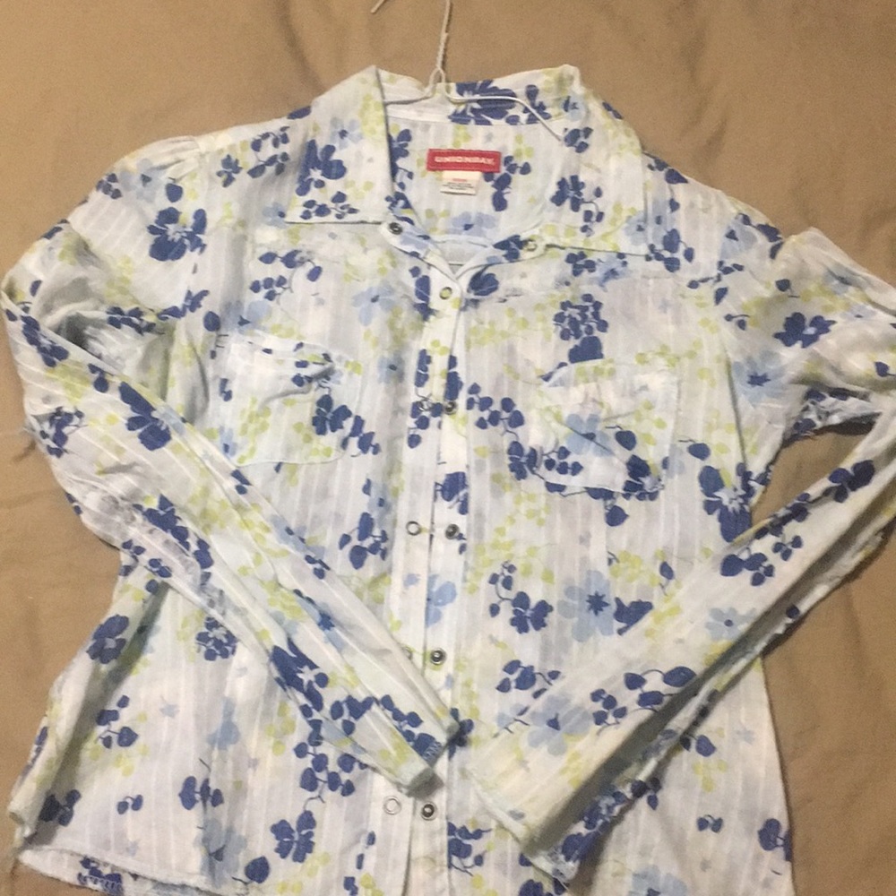 Blue floral button down